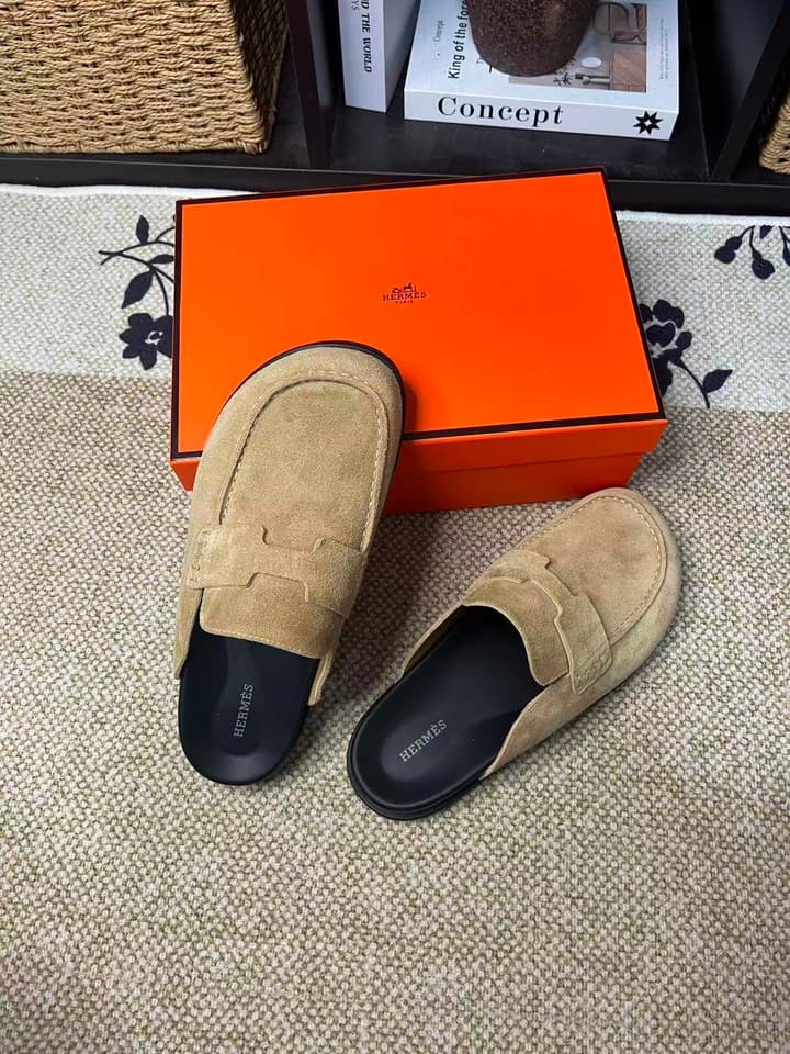 Hermès Suede Calfskin Chunky Mules