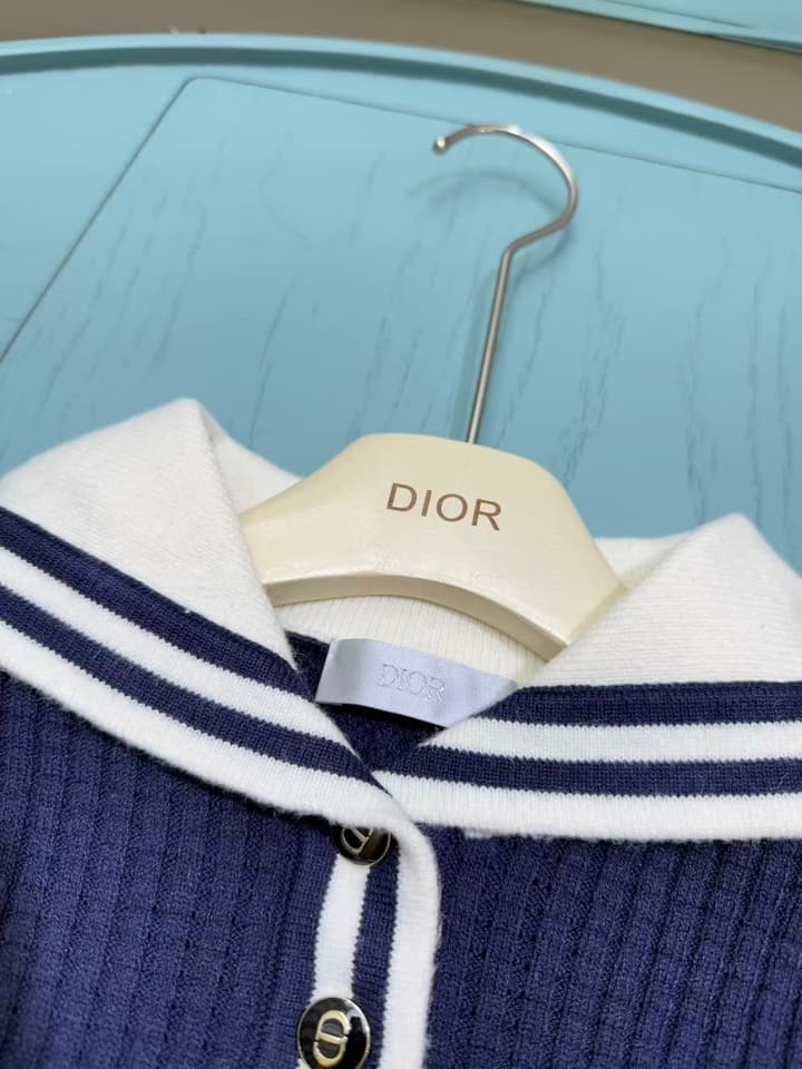 Dior Girls' Knit Cardigan and Skirt Set – 2025SS in Navy Blue With White Stripe