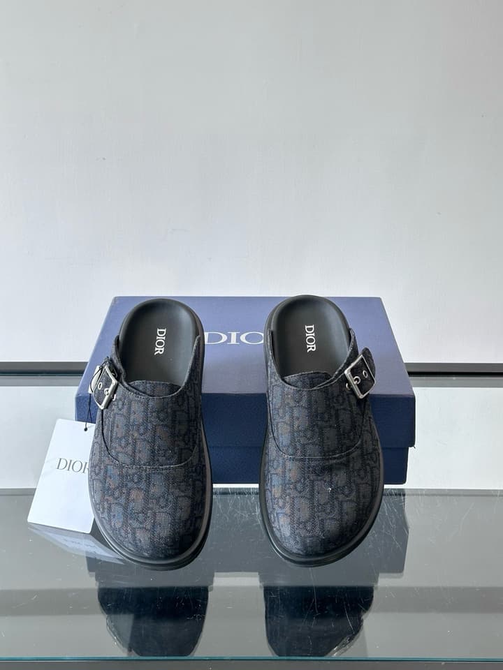 Dior Oblique Print Closed-Toe Mules in Navy