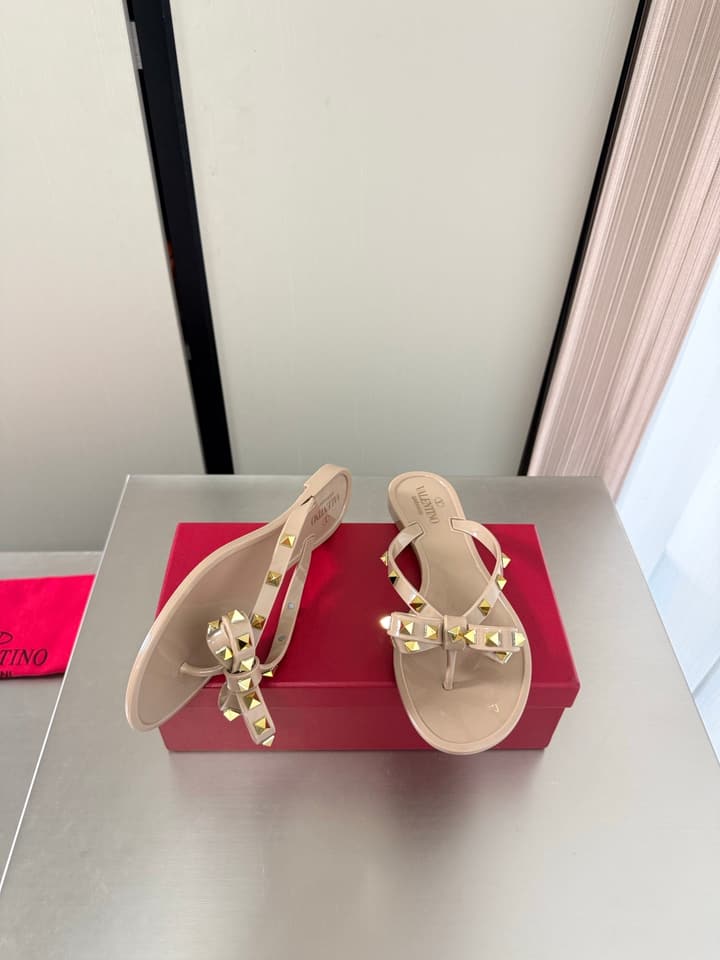 Valentino Rockstud Handmade Sandals in Beige