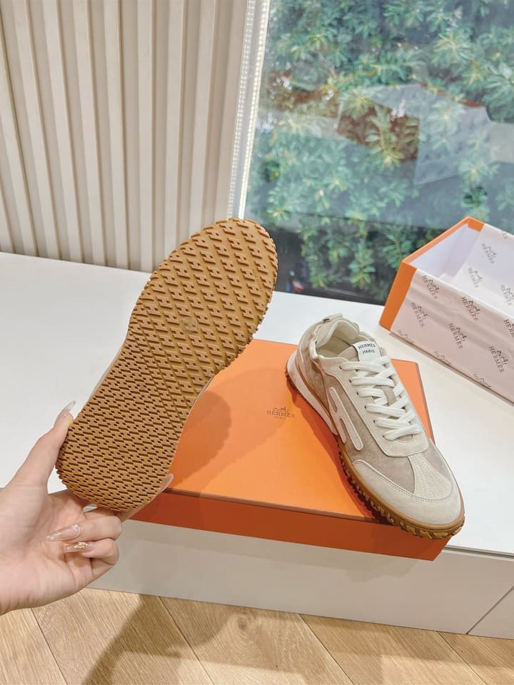 Hermès Bouncing Calfskin Sneakers in Tan Suede