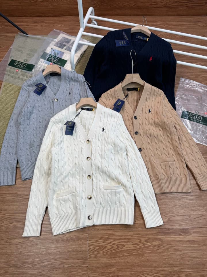 Ralph Lauren Polo V-Neck Cable Knit Cardigan in Grey