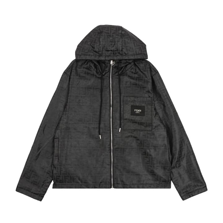 Fendi FF Monogram Full-Zip Windbreaker Jacket in Dark Gray Ff Monogram