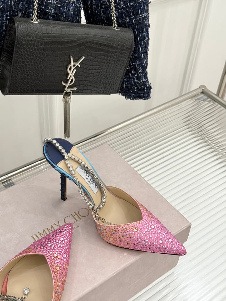 Jimmy Choo Classic Crystal Pointed High-Heeled Sandals in Lavender Yellow Ombre