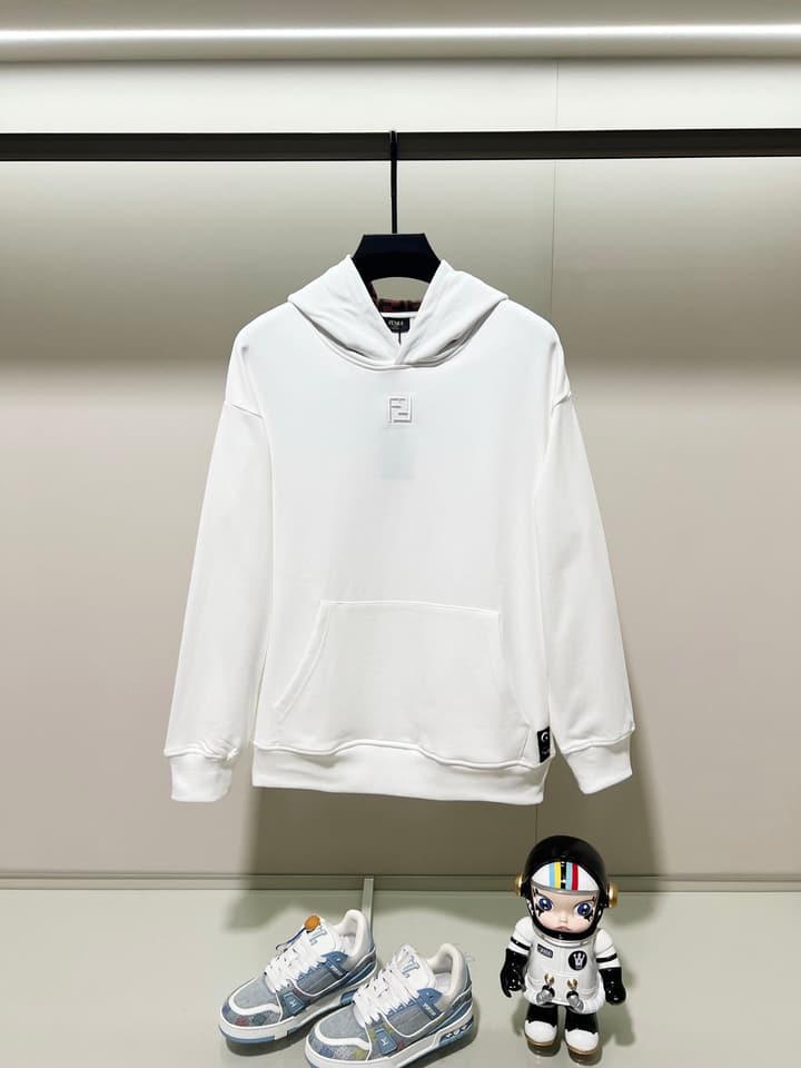 Fendi FF Patch Logo Cotton Hoodie in Black Hooded Sweatshirt