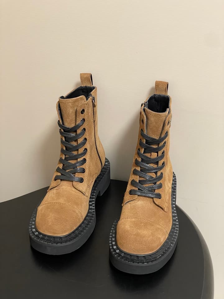 Prada Triangle Logo Combat Boots – 25SS in Black Suede