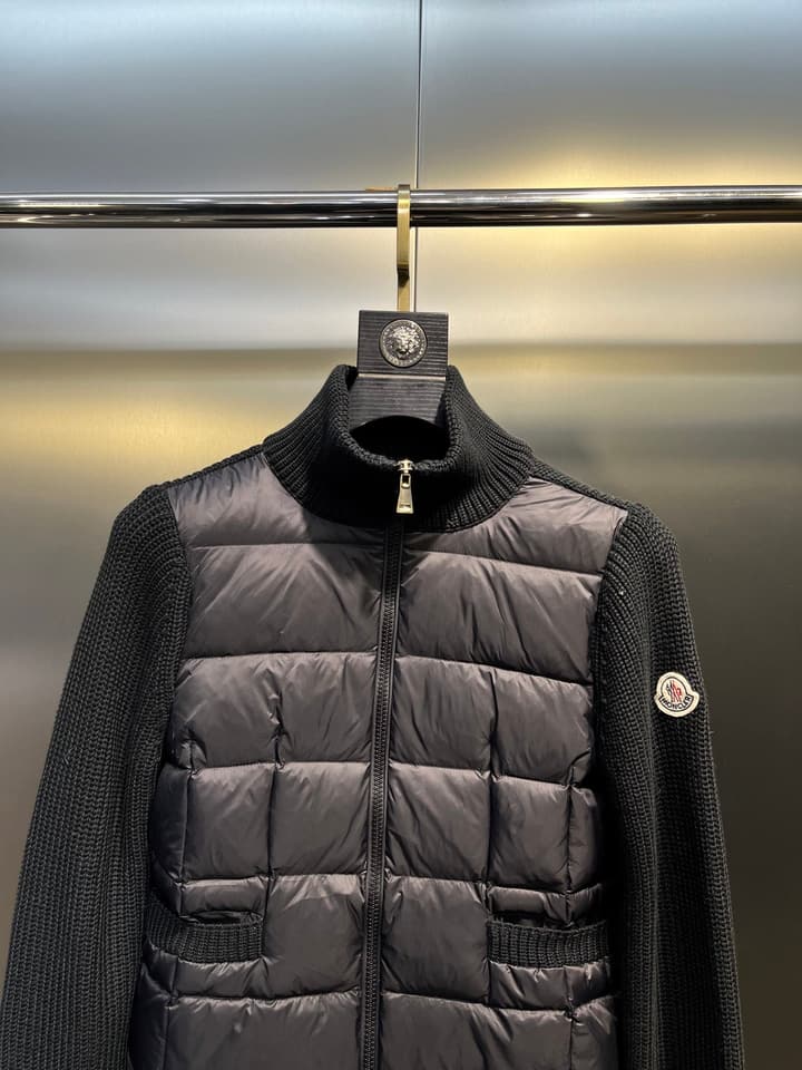 Moncler Lapel Patchwork Wool Down Jacket – 25FW in Black