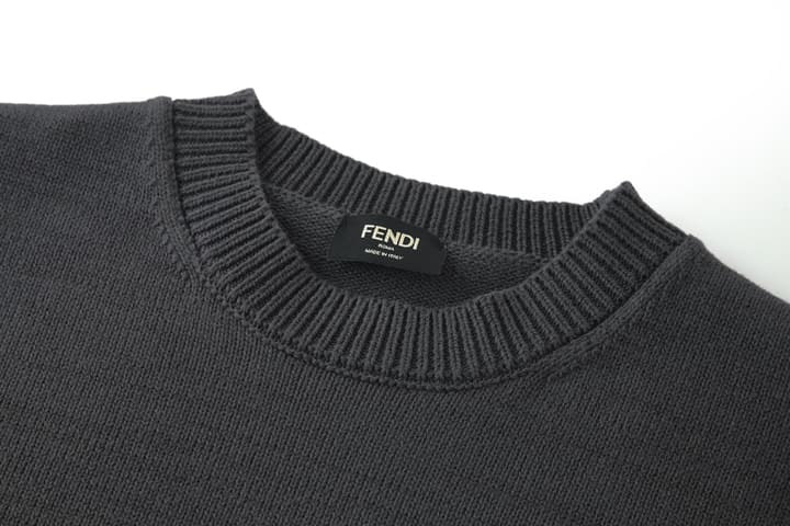 Fendi Embroidered Logo Knit Pullover in Charcoal Grey With Fendi Logo