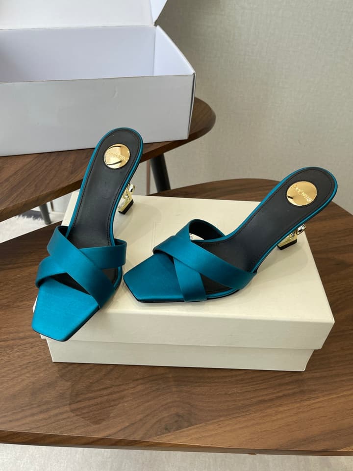 Saint Laurent Opyum Satin Heeled Mules – Early Spring Collection – 26S in Champagne Gold