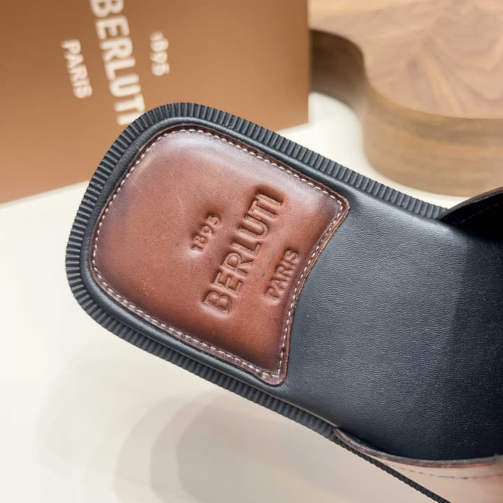 Berluti Hand-Painted Calfskin Slippers in Matte Black