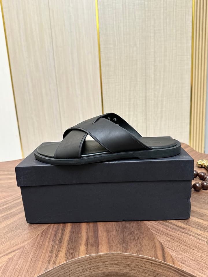 Zegna Men's Cross Strap Leather Slippers