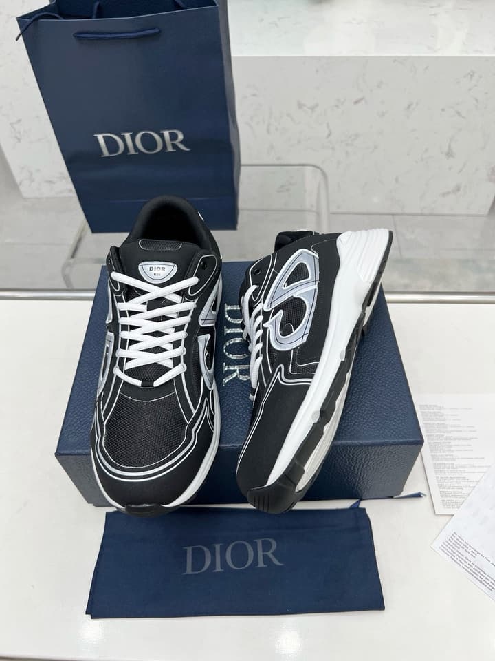 Dior B30 Unisex Mesh and Leather Sneakers in Navy Blue And Grey