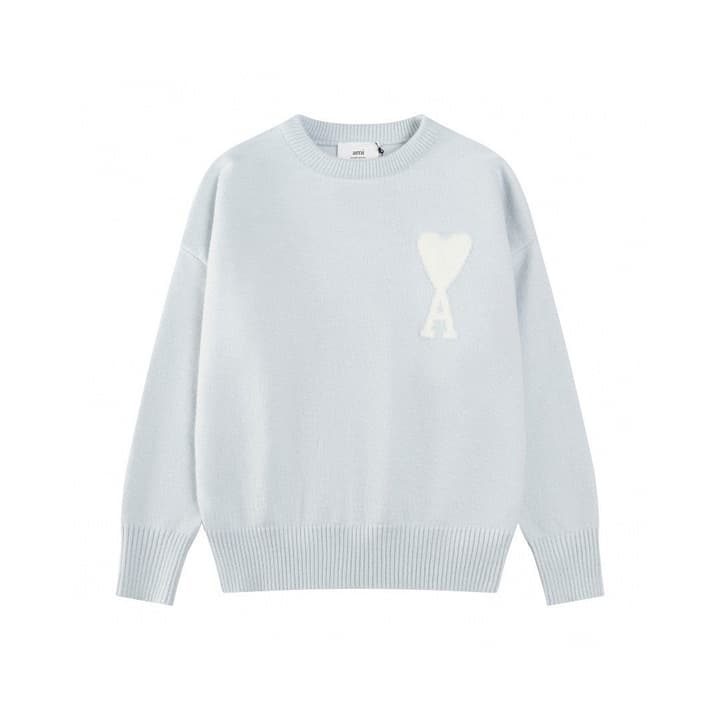 AMI Paris Classic Jacquard Heart Crewneck Sweater – 2025SS in Dusty Rose Pink