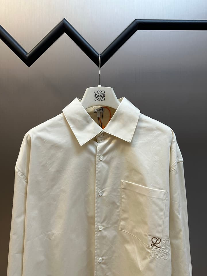 Loewe Anagram Two-Tone Embroidered Pocket Shirt in Cream