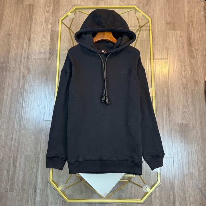Loewe Anagram Leather Embroidered Hooded Sweatshirt – 25FW in Dark Charcoal