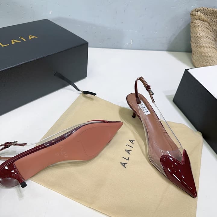Alaïa Heart PVC Pointed Toe Slingback Mules – Spring/Summer 2025 in Red Patent Toe / Clear Pvc