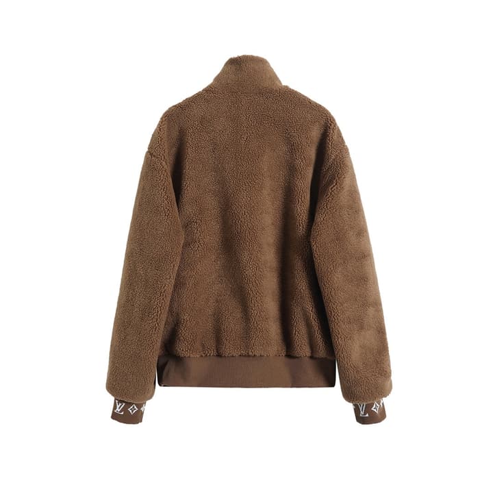 Louis Vuitton Leather Label Jacquard Fleece Jacket – 25FW in Coffee Brown