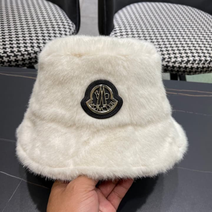 Moncler Fluffy Autumn/Winter Bucket Hat in Dark Gray Sherpa