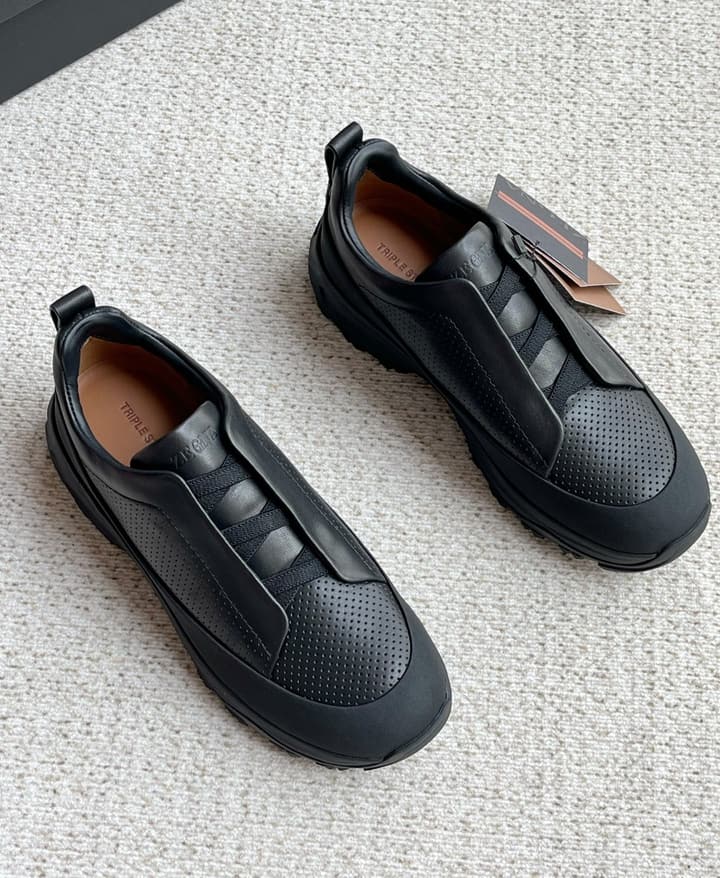 Zegna Triple Stitch™ Monte Perforated Casual Shoes in Black