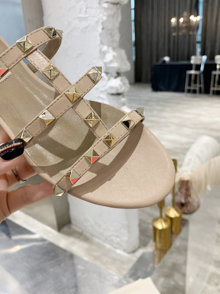 Valentino Studded Sheepskin Flat Sandals in Black