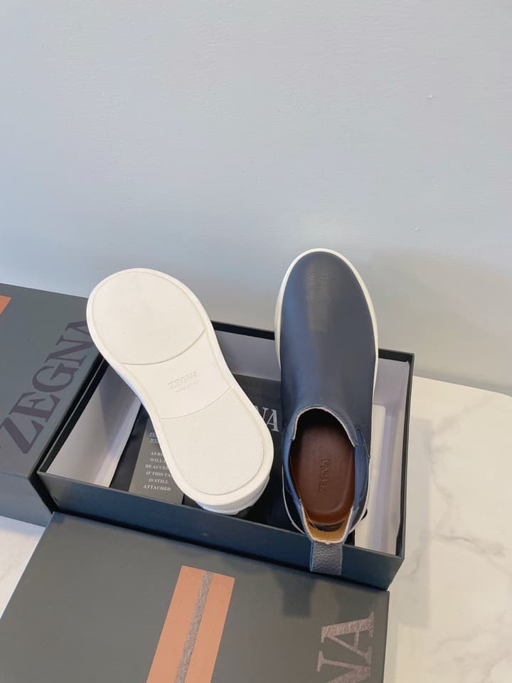 Zegna COUTURE Triple Stitch Leather Sneakers in Black Suede With Dark Sole