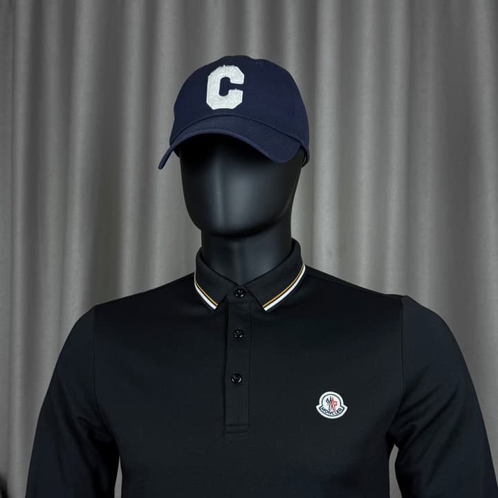 Moncler Classic Embroidered Long-Sleeve Polo Shirt in Black Polo - Hanging Display