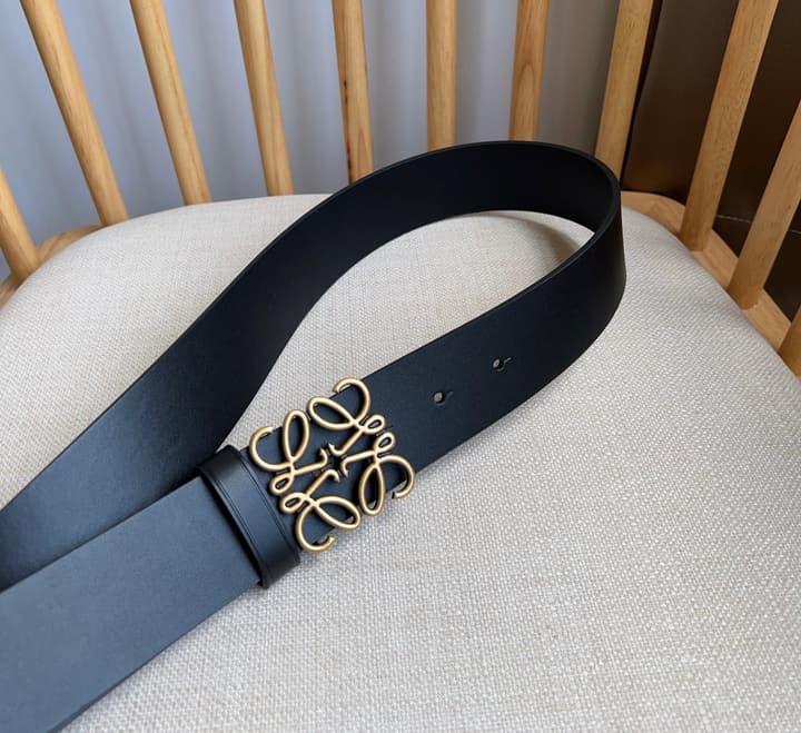 Loewe Narrow Leather Belt with Anagram Padlock Buckle in Black Leather With Silver Buckle