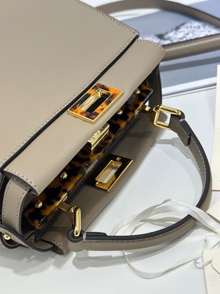 Fendi Peekaboo Classic Handbag – Dove Grey in Dove Grey Leather With Logo Strap