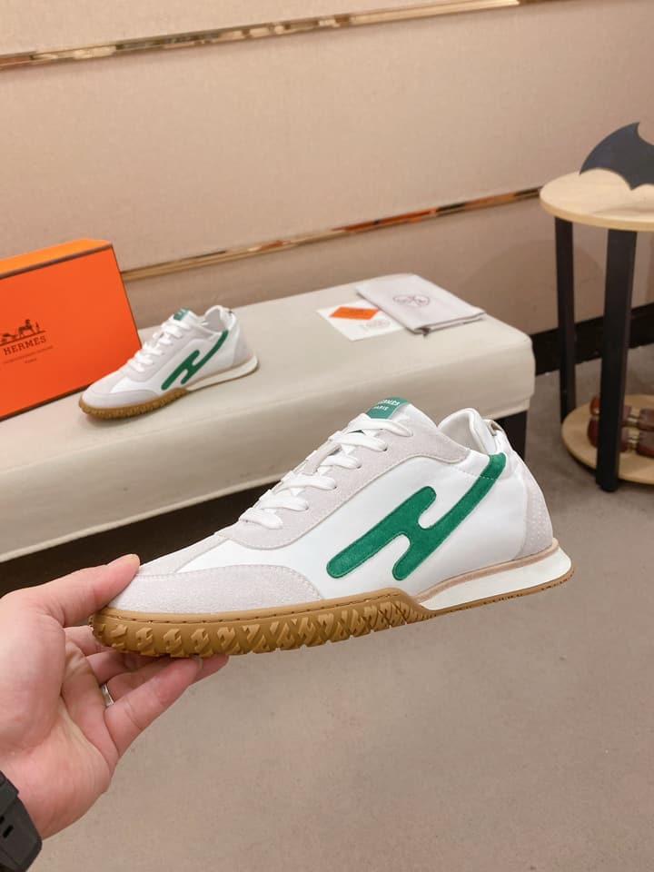 Hermès Suede and Goatskin H Detail Sneakers