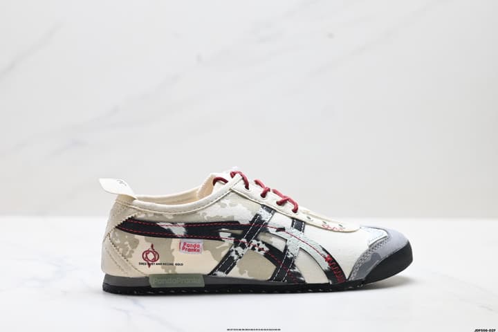 Onitsuka Tiger Mexico 66 Slip-On Casual Sneakers in Cream Black Stripes Graphic