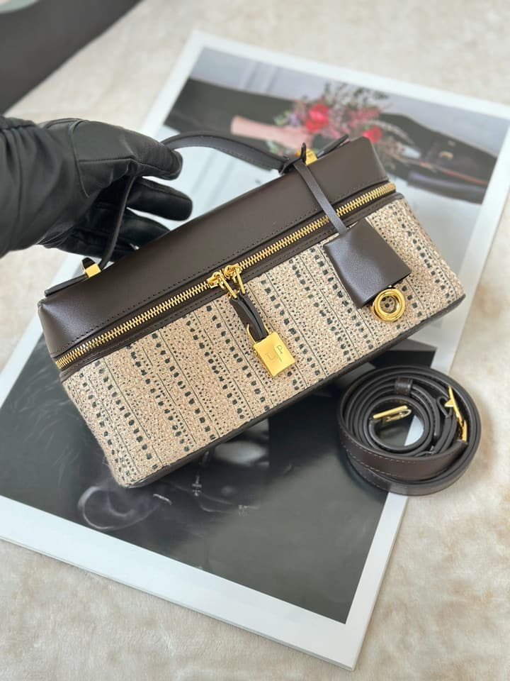 Loro Piana Extra Bag L23 in Brown And Beige Jacquard