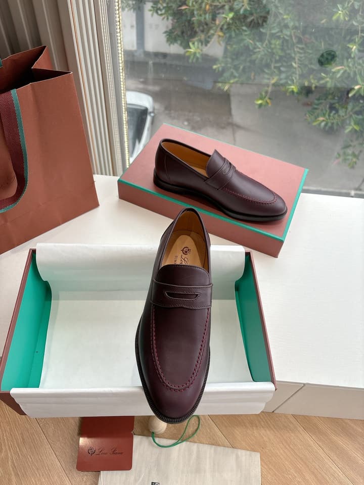 Loro Piana Classic Loafers in Burgundy Leather