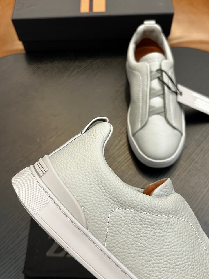 Zegna Triple Stitch™ Low-Top Sneakers in Leather Off-white