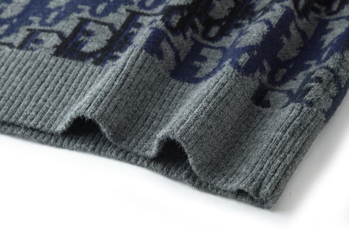 Dior Oblique Jacquard Wool Crewneck Sweater – 2026SS in Navy Oblique With Light Blue Trim