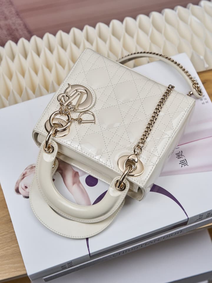 Dior Lady Dior Mini Patent Crossbody Bag in Cherry Red Patent