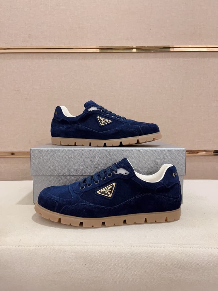 Prada Men's Air Cushion Sneakers in Beige Suede