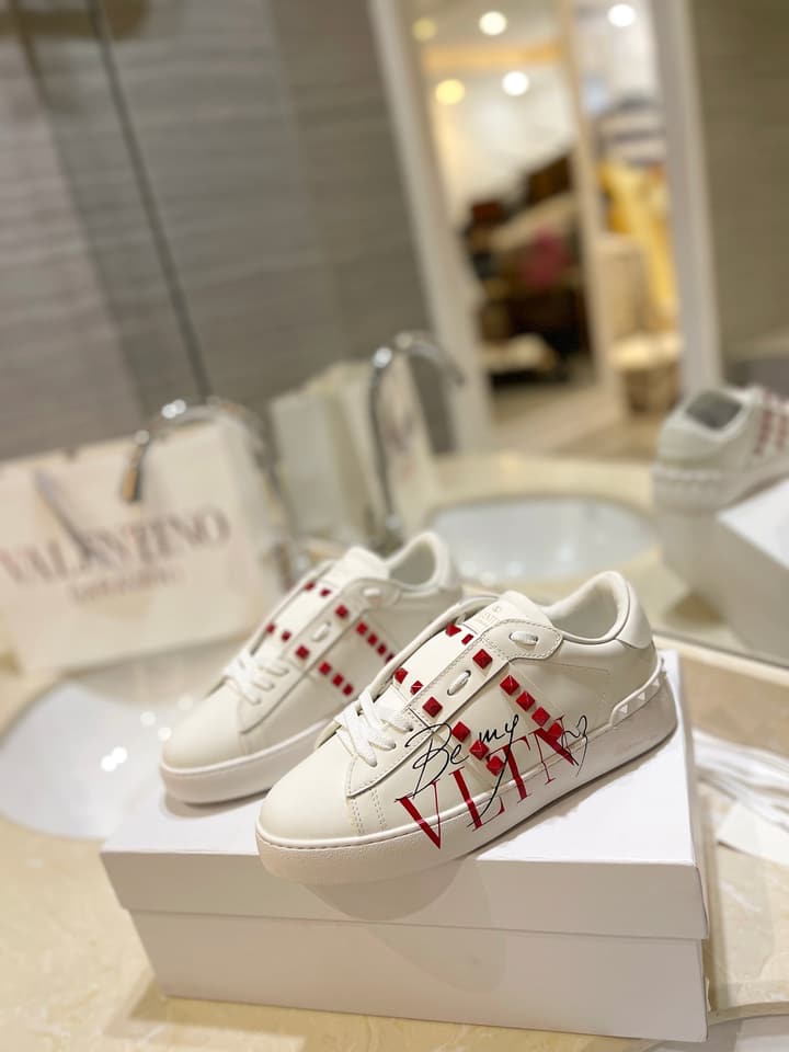 Valentino Classic Couple's Sneakers in White With Bold Red Graphic