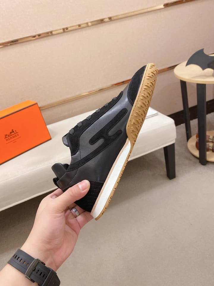 Hermès Suede and Goatskin H Detail Sneakers
