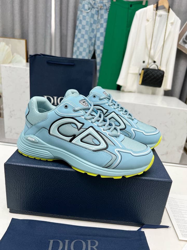 Dior B30 Unisex Mesh and Leather Sneakers in Navy Blue And Grey
