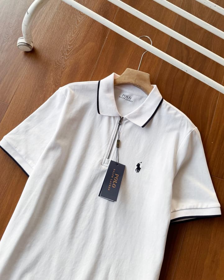 Ralph Lauren Half-Zip Contrast Trim Polo Shirt – 2025 Collection in Grey