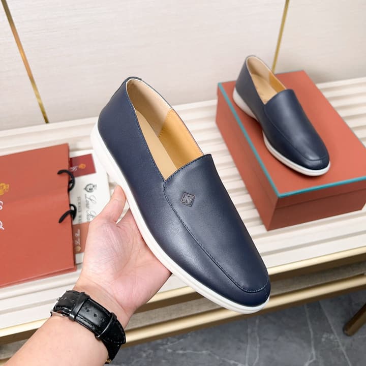 Loro Piana Classic Nappa Moccasins in Dark Blue Loafer Close-up
