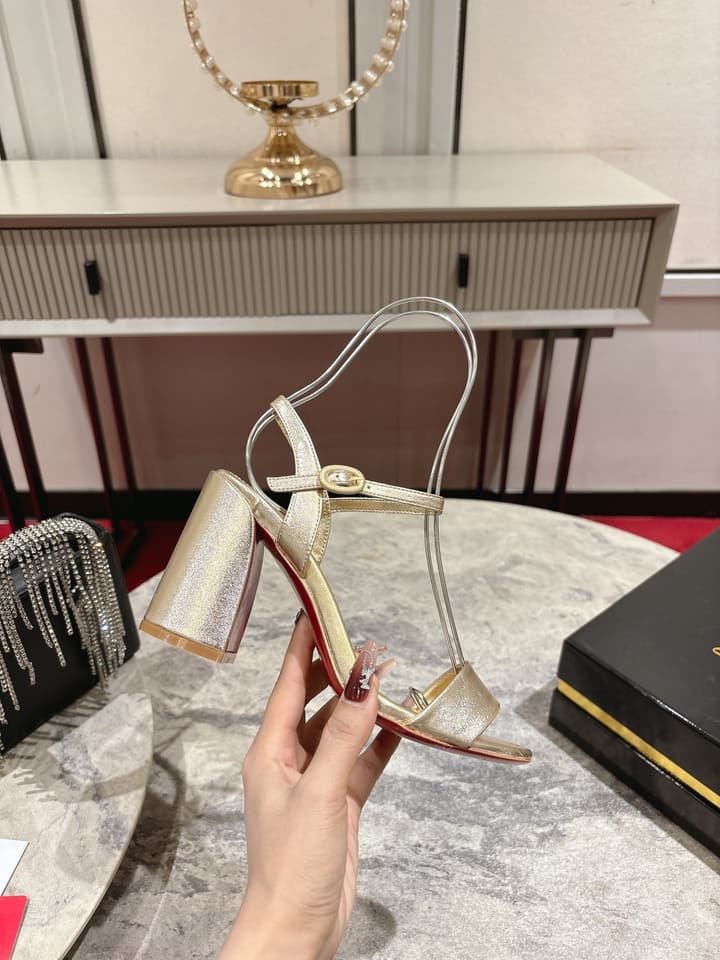 Christian Louboutin Block Heel Sandals in Beige