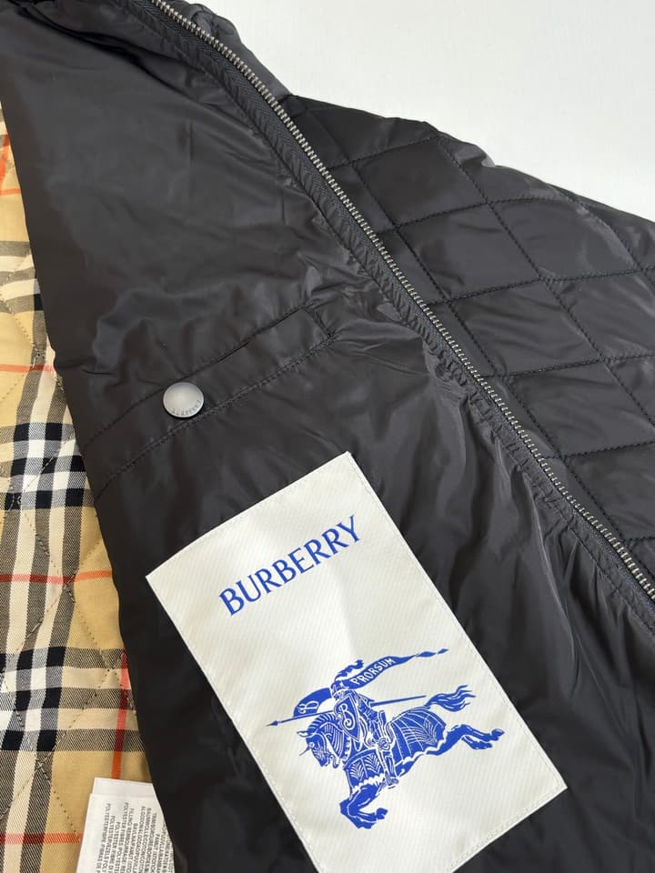 Burberry Diamond Quilted Stand Collar Nylon Jacket in Black