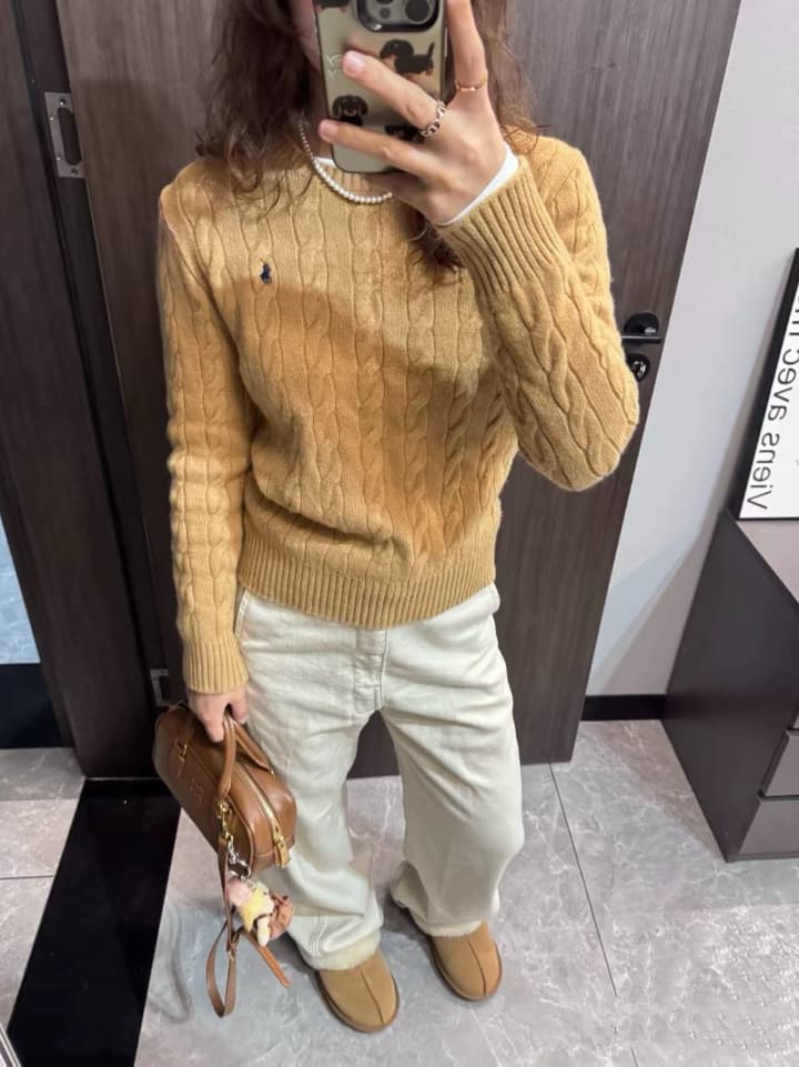 Ralph Lauren Cable Knit Crewneck Sweater in Black