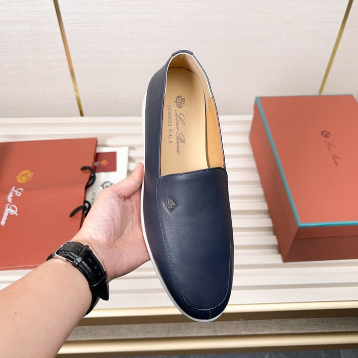 Loro Piana Classic Nappa Moccasins in Dark Blue Loafer Close-up