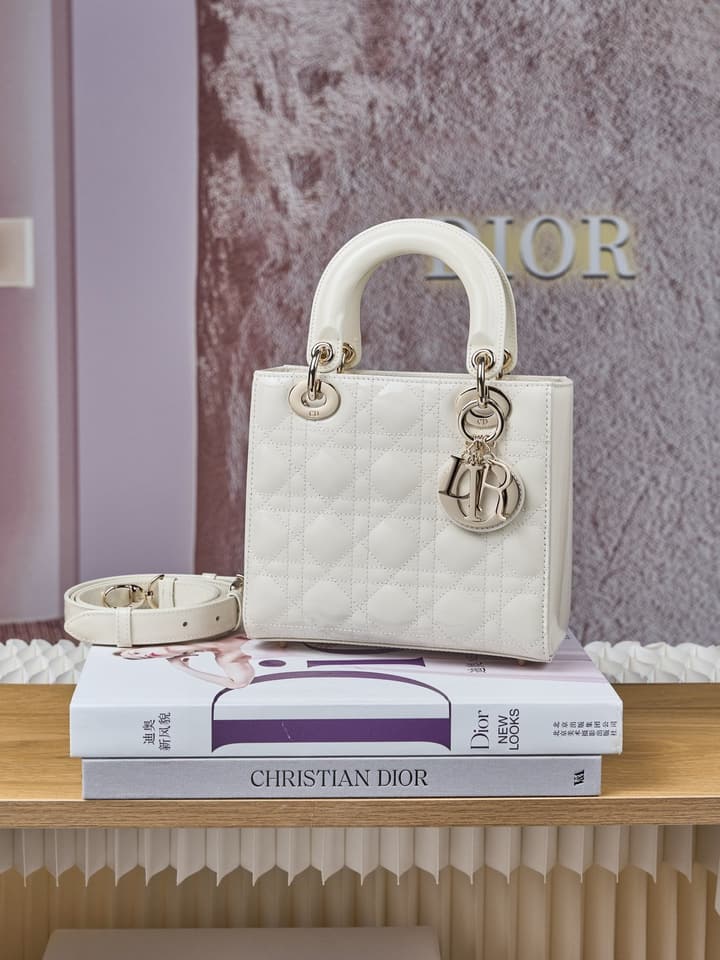 Dior Lady Dior Handbag in Black Patent Leather