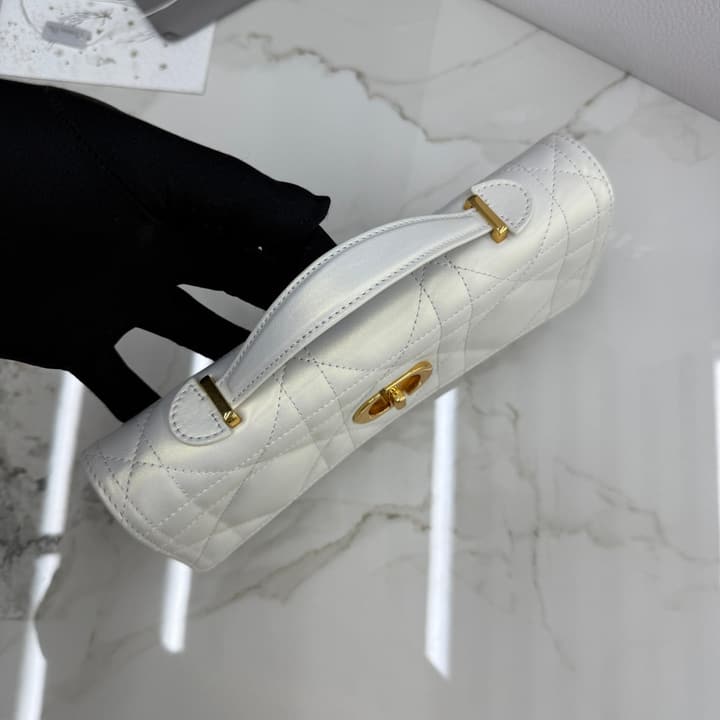 Dior Miss Caro Top Handle Clutch Bag – 2025SS in Pearlescent White Quilted