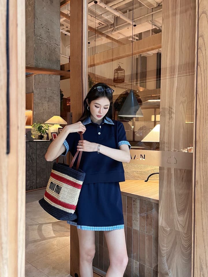 Miu Miu Plaid Polo Skirt Set in Blue