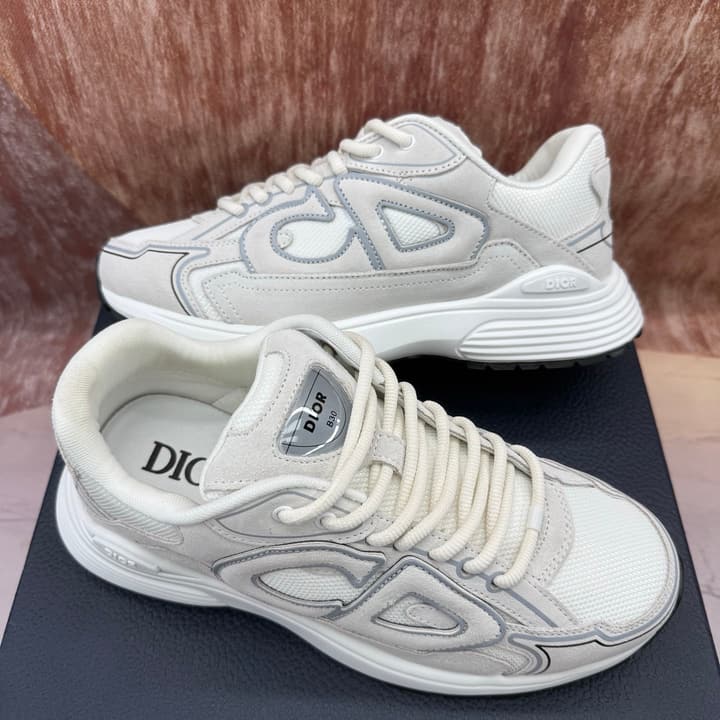 Dior B30 Low-Top Sneakers in Light Khaki Gray
