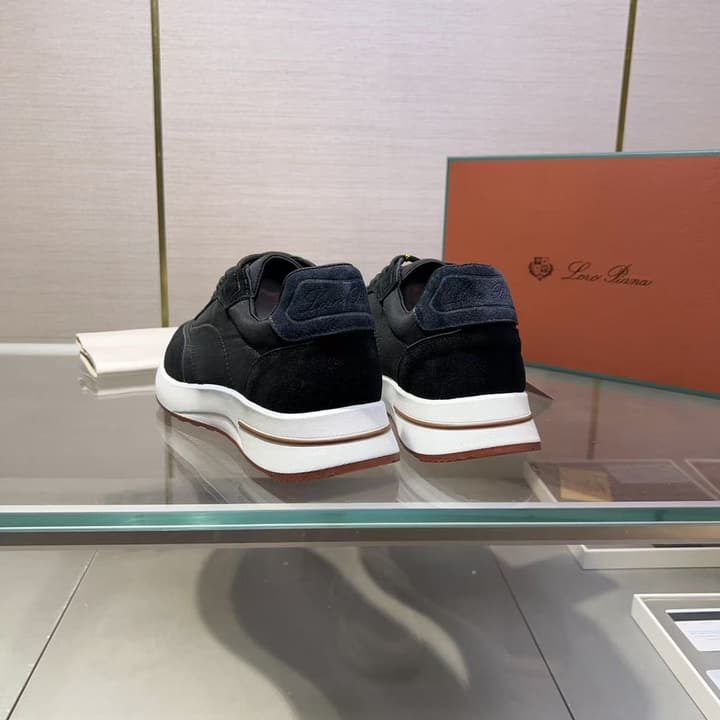 Loro Piana Umbrella Fabric and Suede Walking Shoes in Black